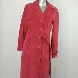 bebe Red Leather/Suede Trench Coat Size Small